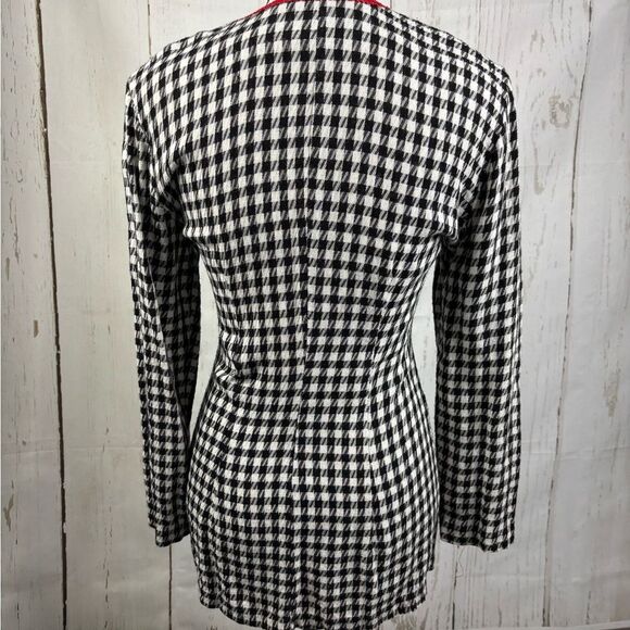 Vintage 80s Women’s Jacket Cardigan Houndstooth with Red Trim Double-Breasted - Picture 2 of 5